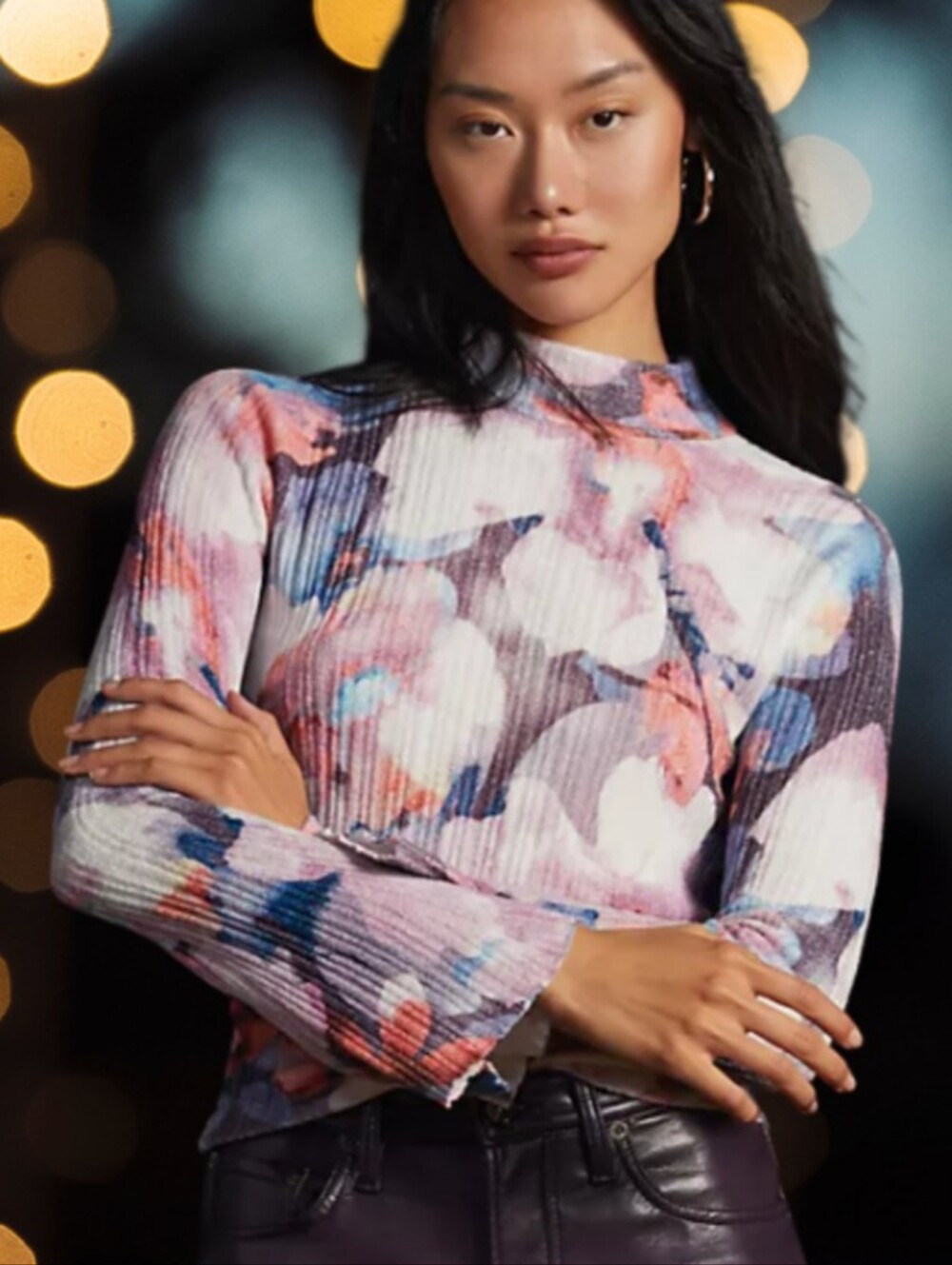 Anthropologie Pilcro Velvet Floral Print Turtleneck Sweater  Medium